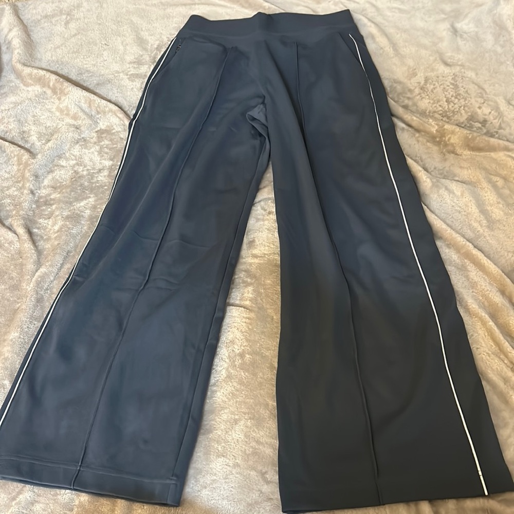 Athleta Venice Wide Leg Pants Granite Blue Track Stripe